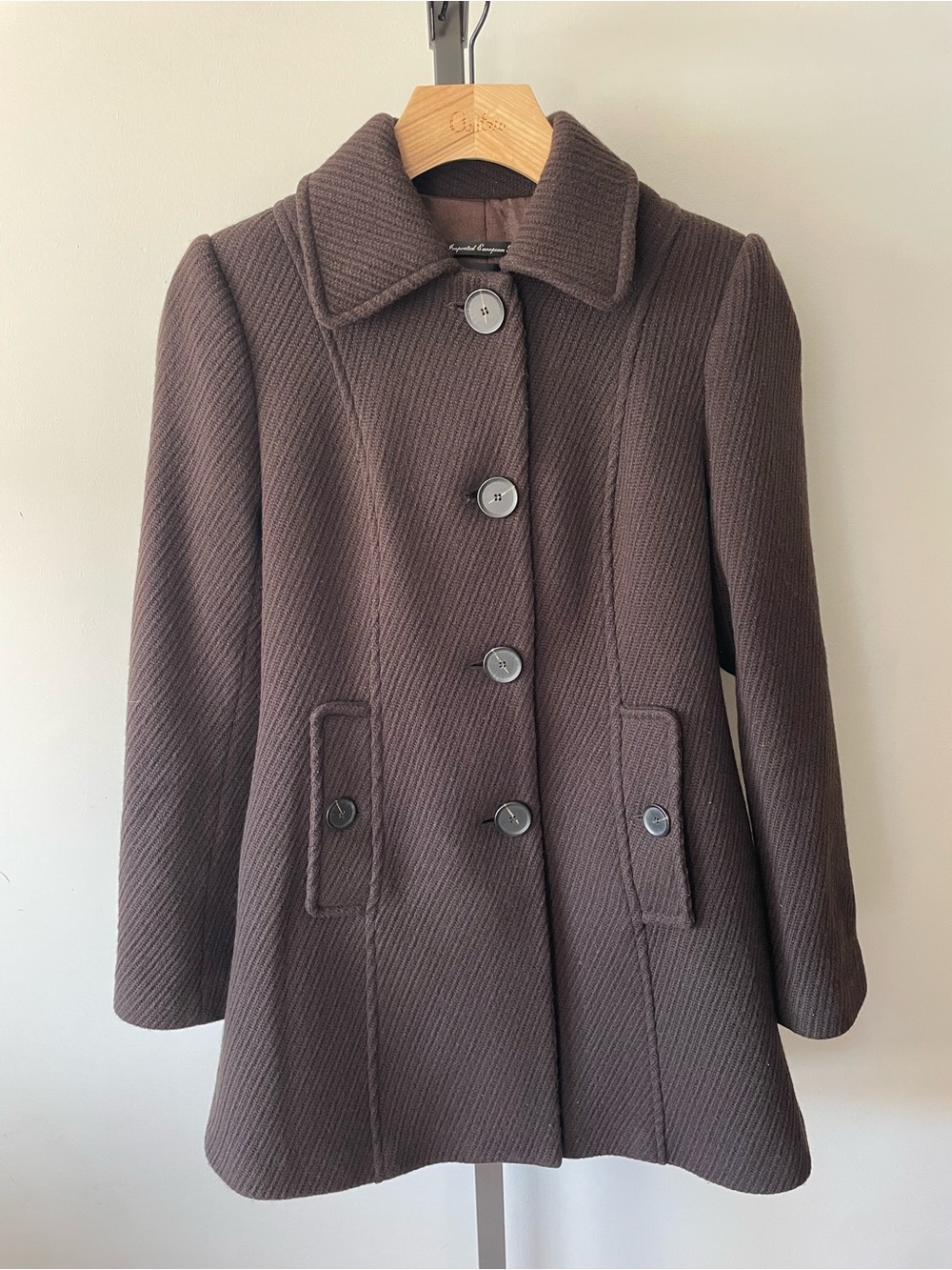 Vintage Y2K Tobias Brown Wool Twill Pea Coat Made in Canada Size 6
